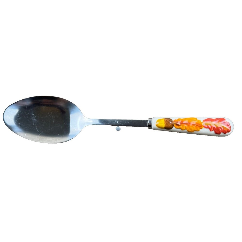 Temptations By Tara Serving Spoon Ceramic Autumn Leaves Acorn Thanksgiving
